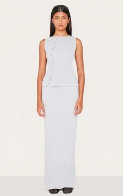 Prettylittlething Grey Ribbed Maxi Mid Rise Skirt