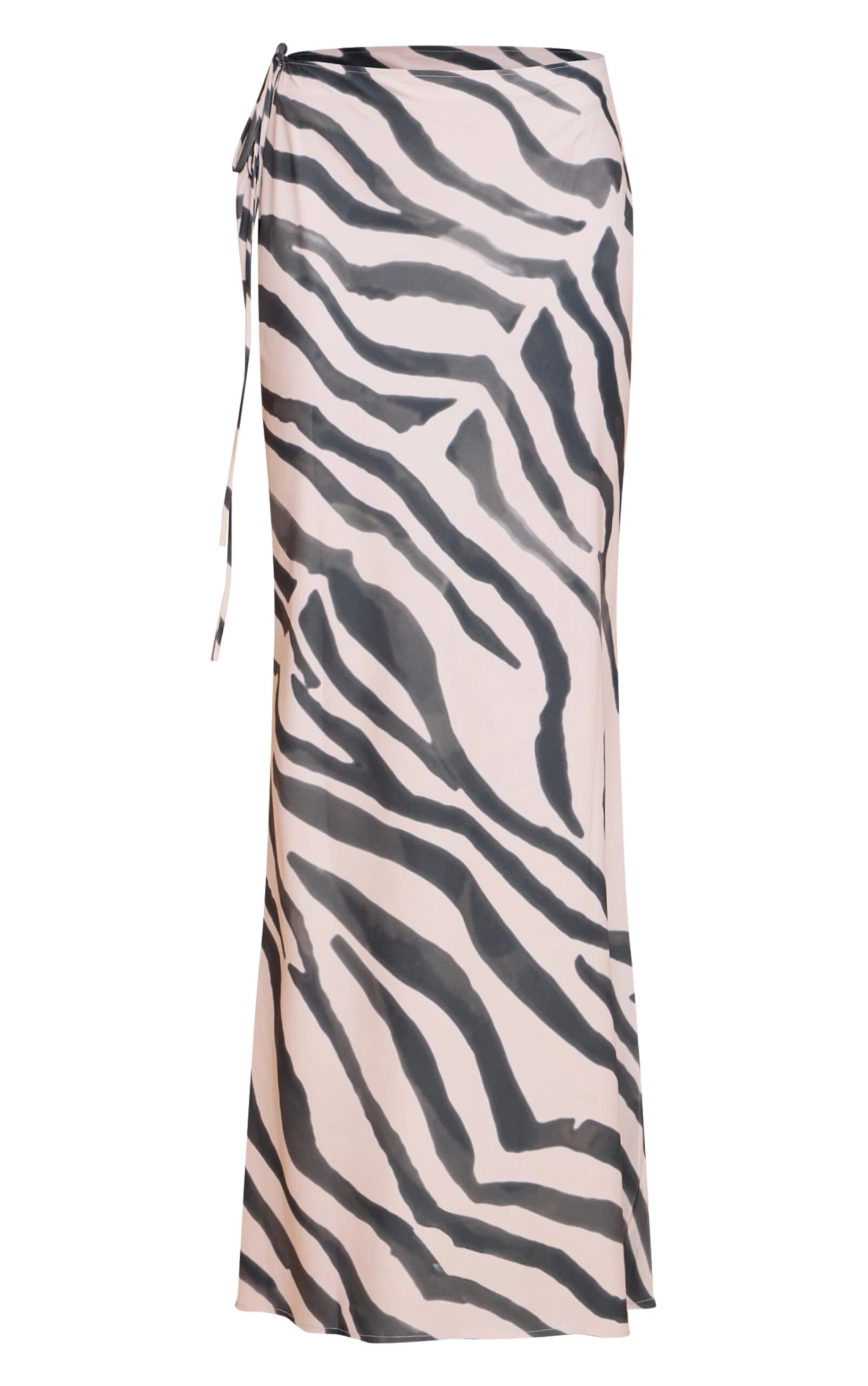 Prettylittlething Zebra Print Floaty Woven Tie Side Low Rise Maxi Skirt - Image 5