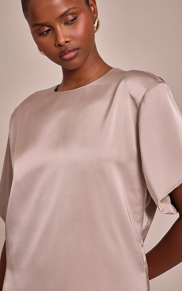 Taupe Satin T Shirt Dress 4 Taupe Satin T Shirt Dress - Image 4