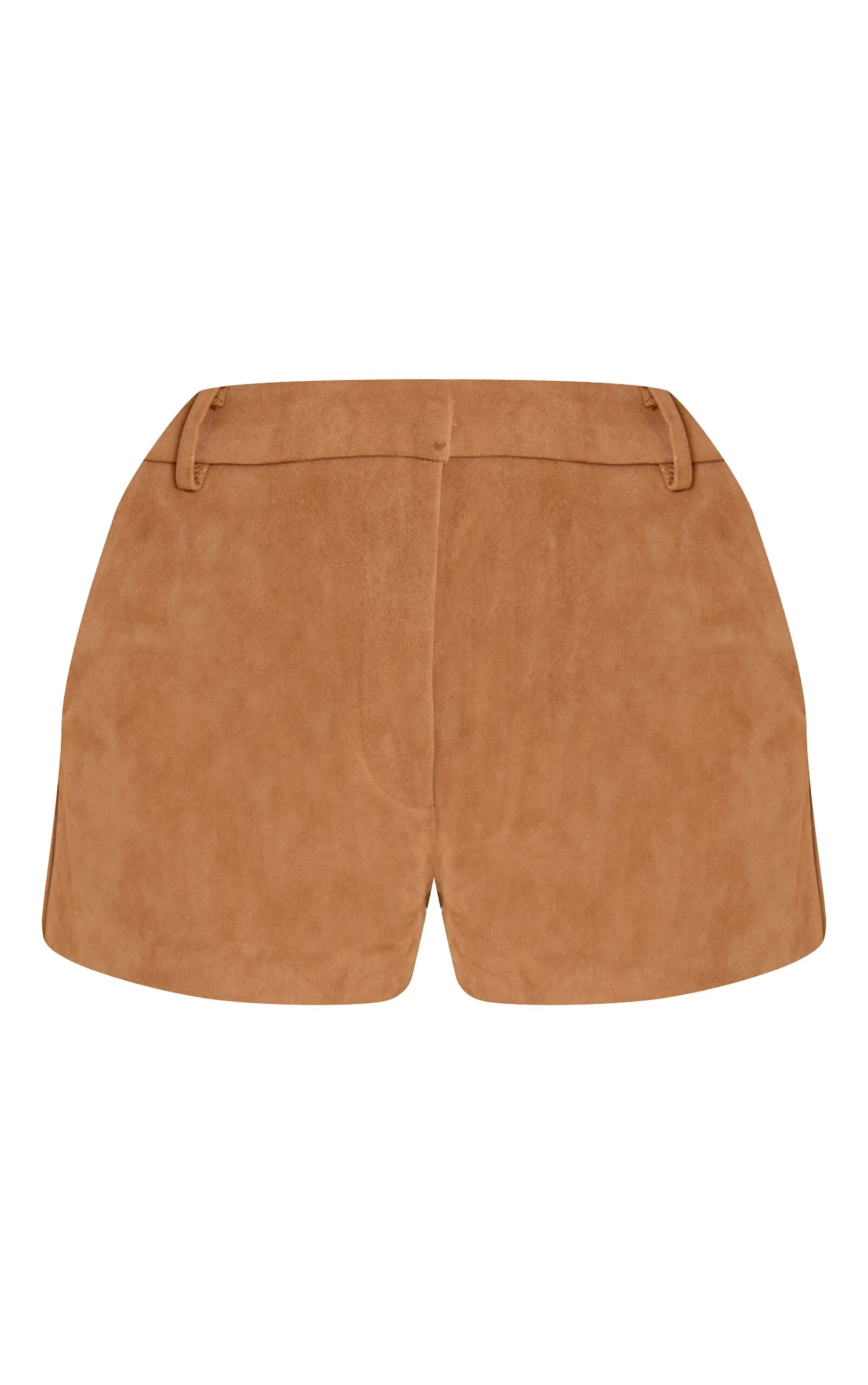 Tan Structured Faux Suede Tailored Shorts - Image 6