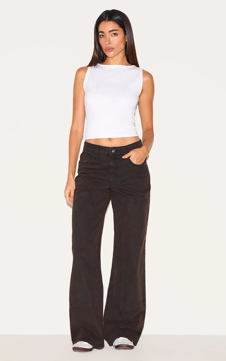 Prettylittlething Dark Chocolate Carpenter Style Cargo Pocket Jeans 2 Prettylittlething Dark Chocolate Carpenter Style Cargo Pocket Jeans - Image 2