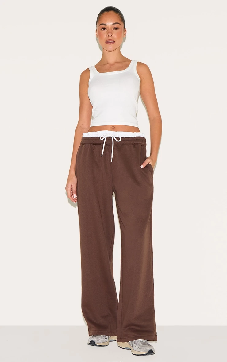 Prettylittlething Chocolate Boxer Waistband Wide Leg Sweat Sweatpants