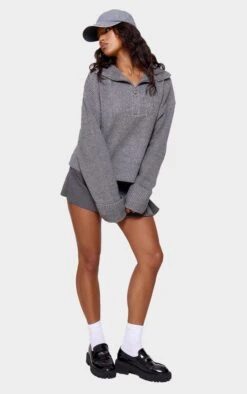 Prettylittlething Charcoal Grey Marl Chunky Knit Half Zip Sweater -Pretty Little Thing Shop badf53e655ccfa260f589b35a0b1ff9d4be077a9 cne7525 3