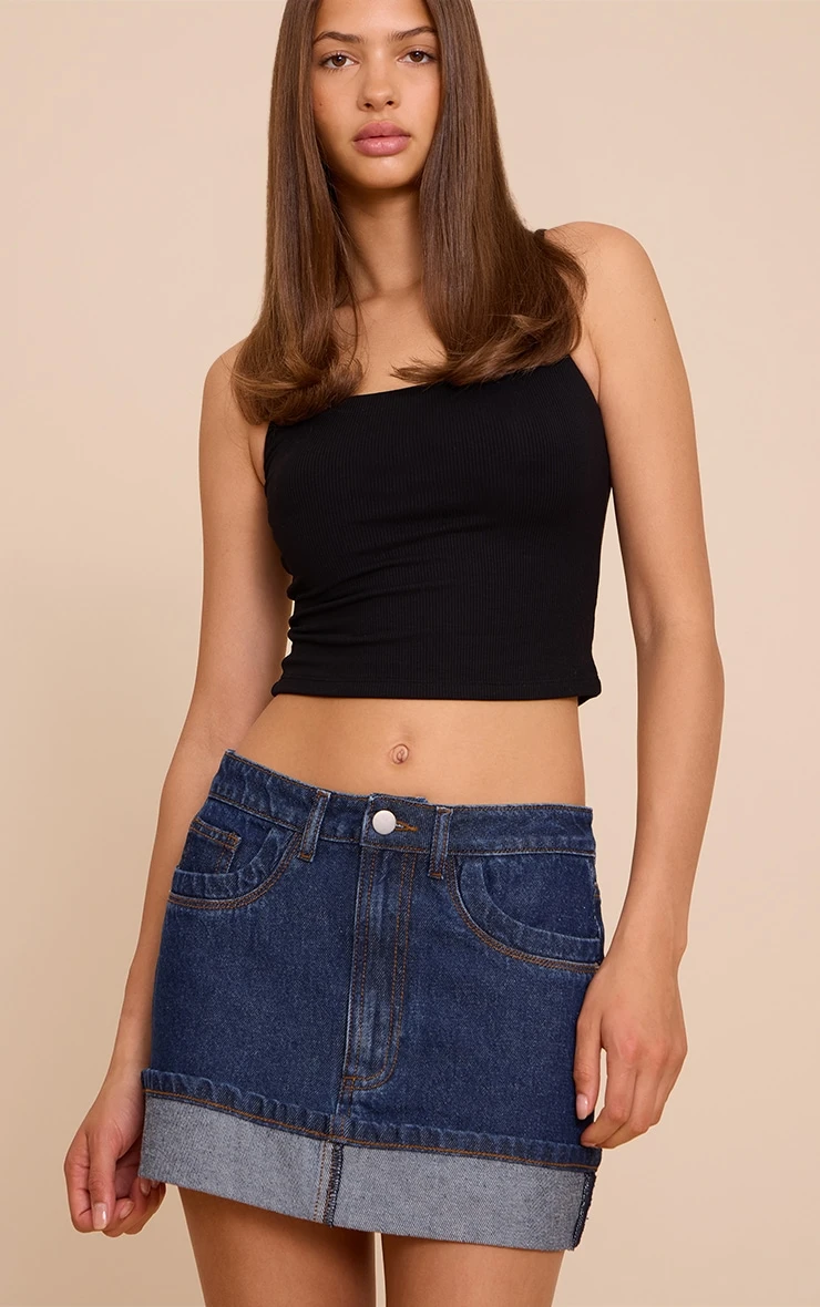 Prettylittlething Indigo Turn Up Denim Mini Skirt 1 Prettylittlething Indigo Turn Up Denim Mini Skirt