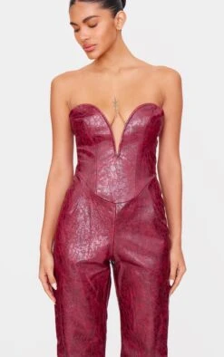 Prettylittlething Burgundy Croc Faux Leather Bandeau Plunge Straight Leg Jumpsuit -Pretty Little Thing Shop bb335ca6cead53c9c85e6c6b1c8e2a1e1fdbdaf8 cnk1945 4