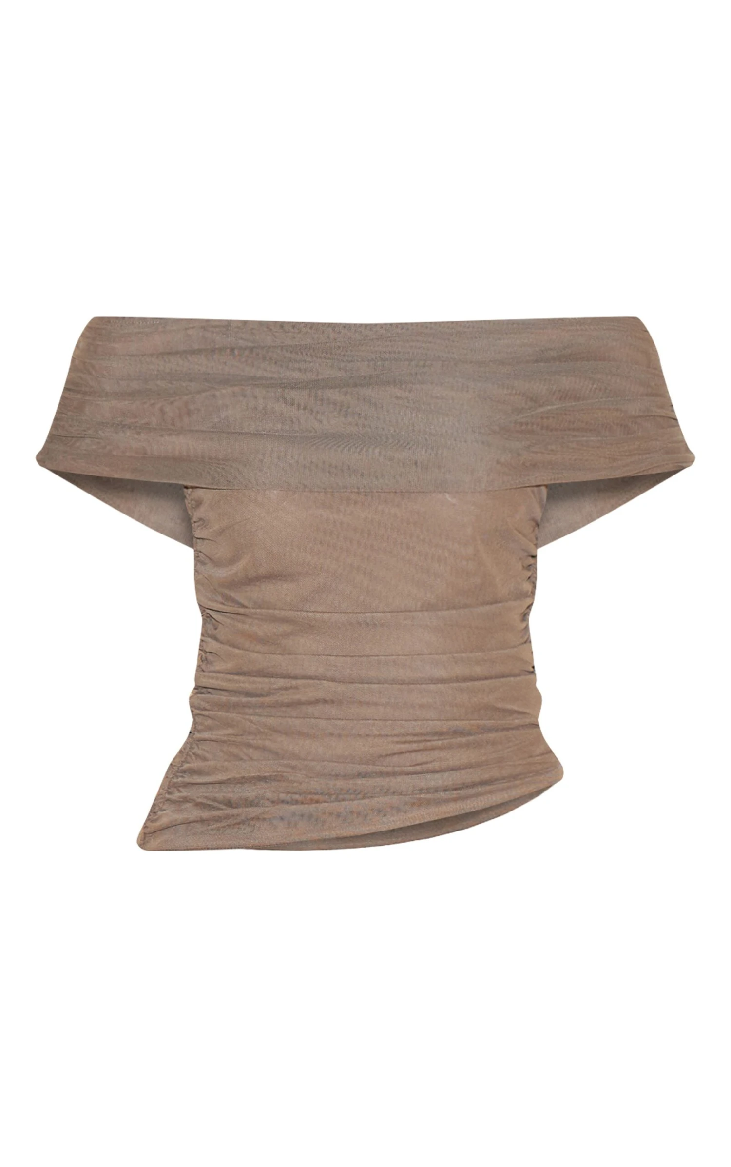 Prettylittlething Mushroom Mesh Foldover Ruched Bandeau Top 5 Prettylittlething Mushroom Mesh Foldover Ruched Bandeau Top - Image 5