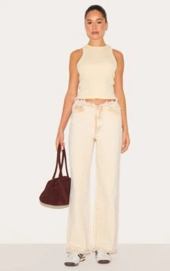 Prettylittlething Sand Low Rise No Waistband Straight Leg