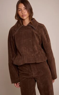 Dark Brown Suede Biker Jacket