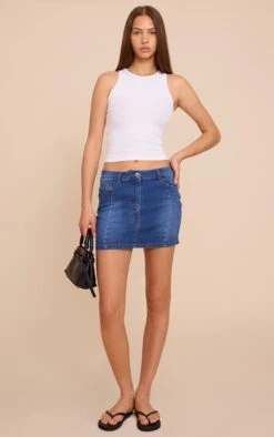 Prettylittlething Mid Blue Wash Stretch Denim Mini Skirt -Pretty Little Thing Shop bb7e12cc6174403707f8986a521745cb6b04fca1 CNM0864 4 mid blue wash stretch denim mini skirt