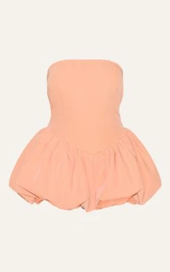 Prettylittlething Apricot Woven Bandeau Puffball Romper -Pretty Little Thing Shop bbded8efe2fe069a6a7712dfe65036a66f3655f0 CNL9227 5 apricot woven bandeau puffball playsuit