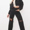 PRETTYLITTLETHING Washed Black Knee Rip Boyfriend Jeans
