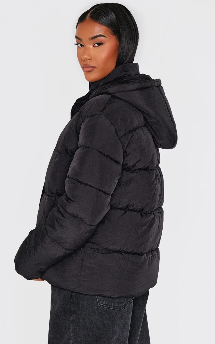 Black Hooded Puffer Jacket 2 Black Hooded Puffer Jacket - Image 2
