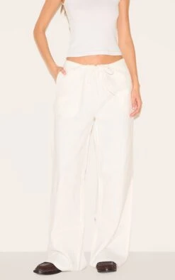 Prettylittlething Premium White Linen Drawstring Straight Leg Pants