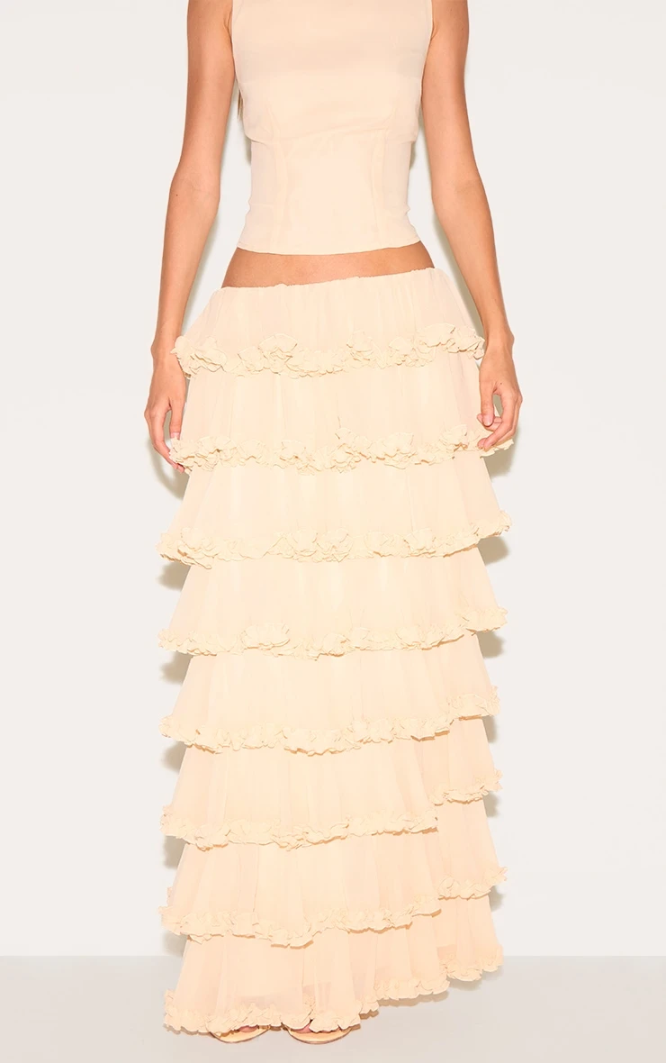 Prettylittlething Cream Chiffon Tiered Frill Maxi Skirt 2 Prettylittlething Cream Chiffon Tiered Frill Maxi Skirt - Image 2