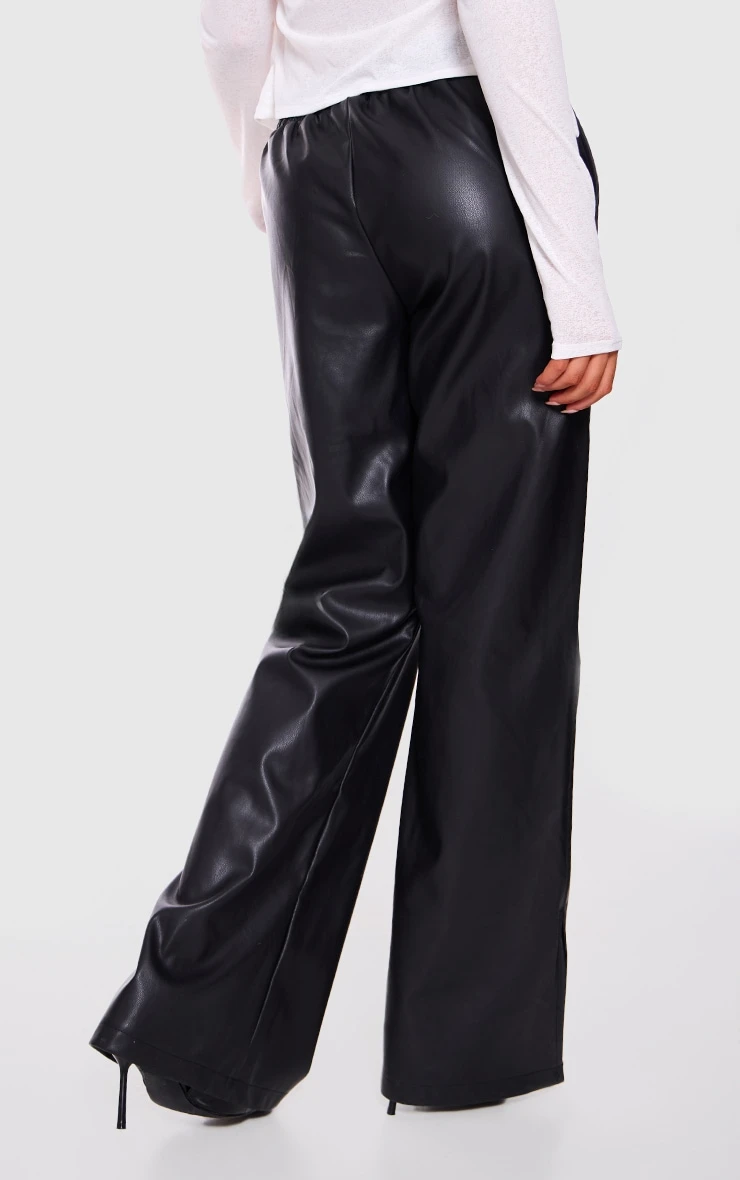 Prettylittlething Black Faux Leather Elasticated Waist Straight Leg Pants 3 Prettylittlething Black Faux Leather Elasticated Waist Straight Leg Pants - Image 3