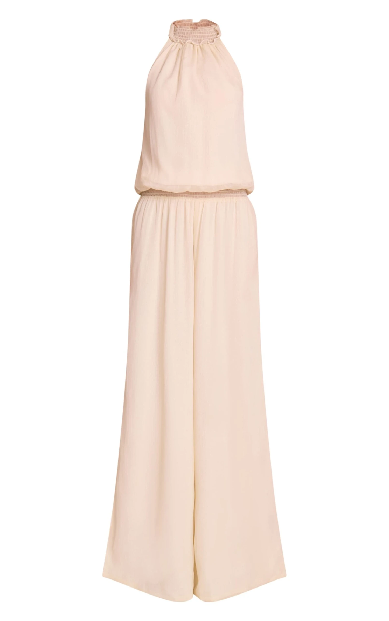 Cream Textured Shirred Waist Jumpsuit 5 Cream Textured Shirred Waist Jumpsuit - Image 5