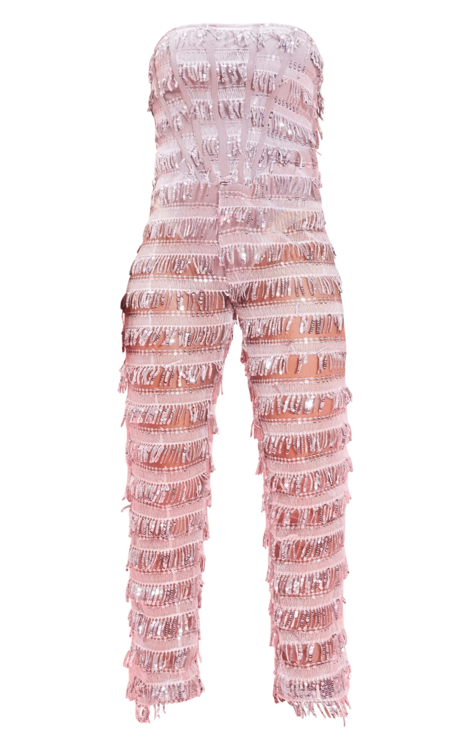 Prettylittlething Silver Tassel Sequin Corset Bandeau Jumpsuit 5 Prettylittlething Silver Tassel Sequin Corset Bandeau Jumpsuit - Image 5