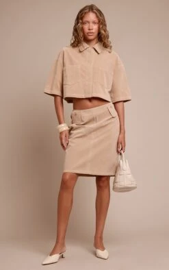 Prettylittlething Sand Faux Suede Midi Skirt