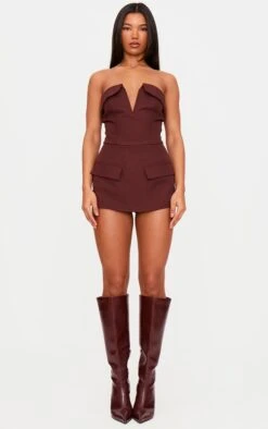 Prettylittlething Dark Wine Structured Woven Corset Detail Bandeau Romper -Pretty Little Thing Shop bed8f321f583d85e2fbd3632aa0d7affb5104f71 cnl3768 3