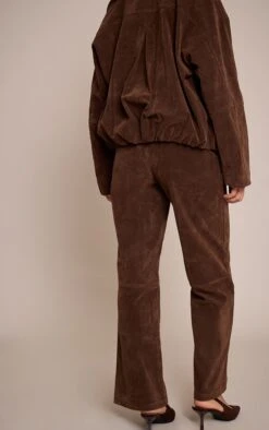 Dark BrownSuede Straight Leg Pants -Pretty Little Thing Shop bef39f43c1d3103a32a3b2dc040e5ac885268804 CNO0651 3 dark brown suede straight leg trousers