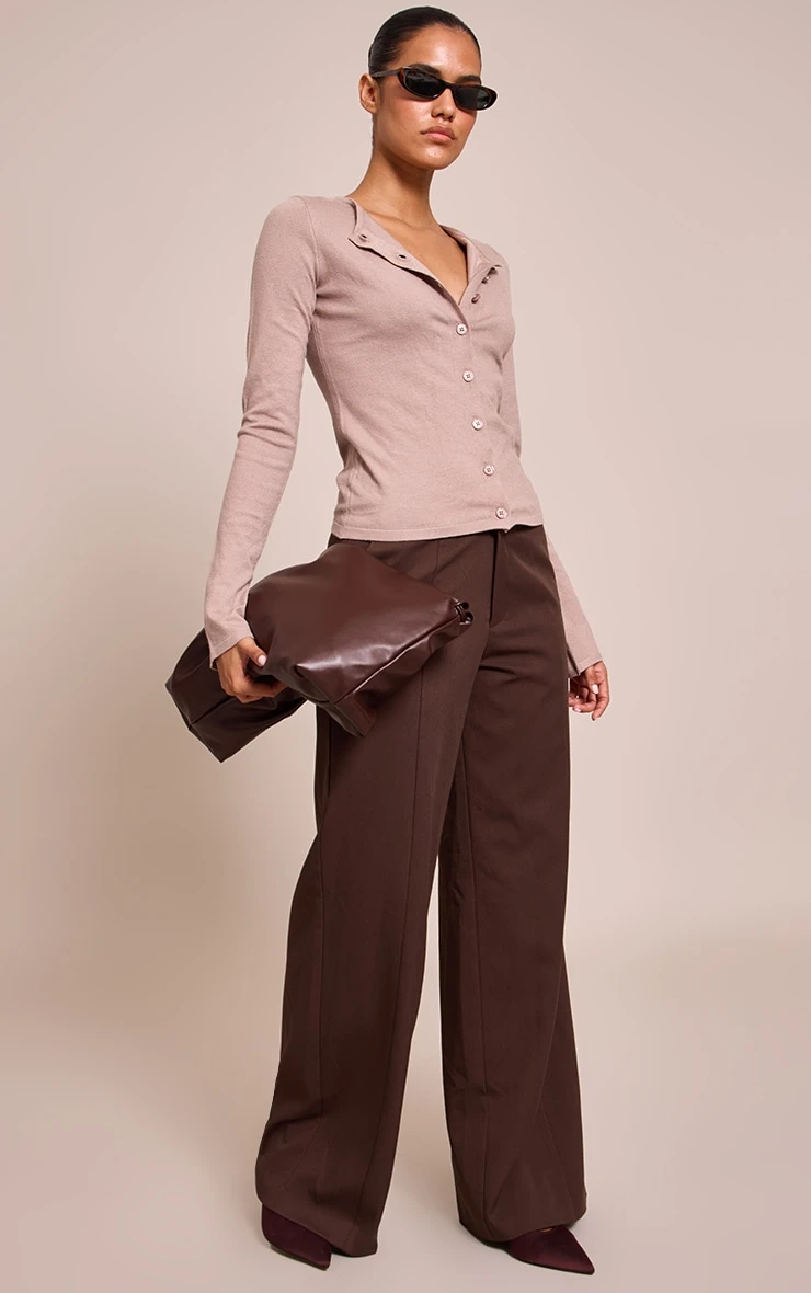 Prettylittlething Taupe Button Through Fine Knit Cardigan 3 Prettylittlething Taupe Button Through Fine Knit Cardigan - Image 3