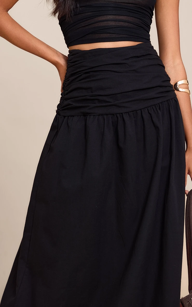 Prettylittlething Black Cotton Ruched Waist Maxi Skirt 4 Prettylittlething Black Cotton Ruched Waist Maxi Skirt - Image 4
