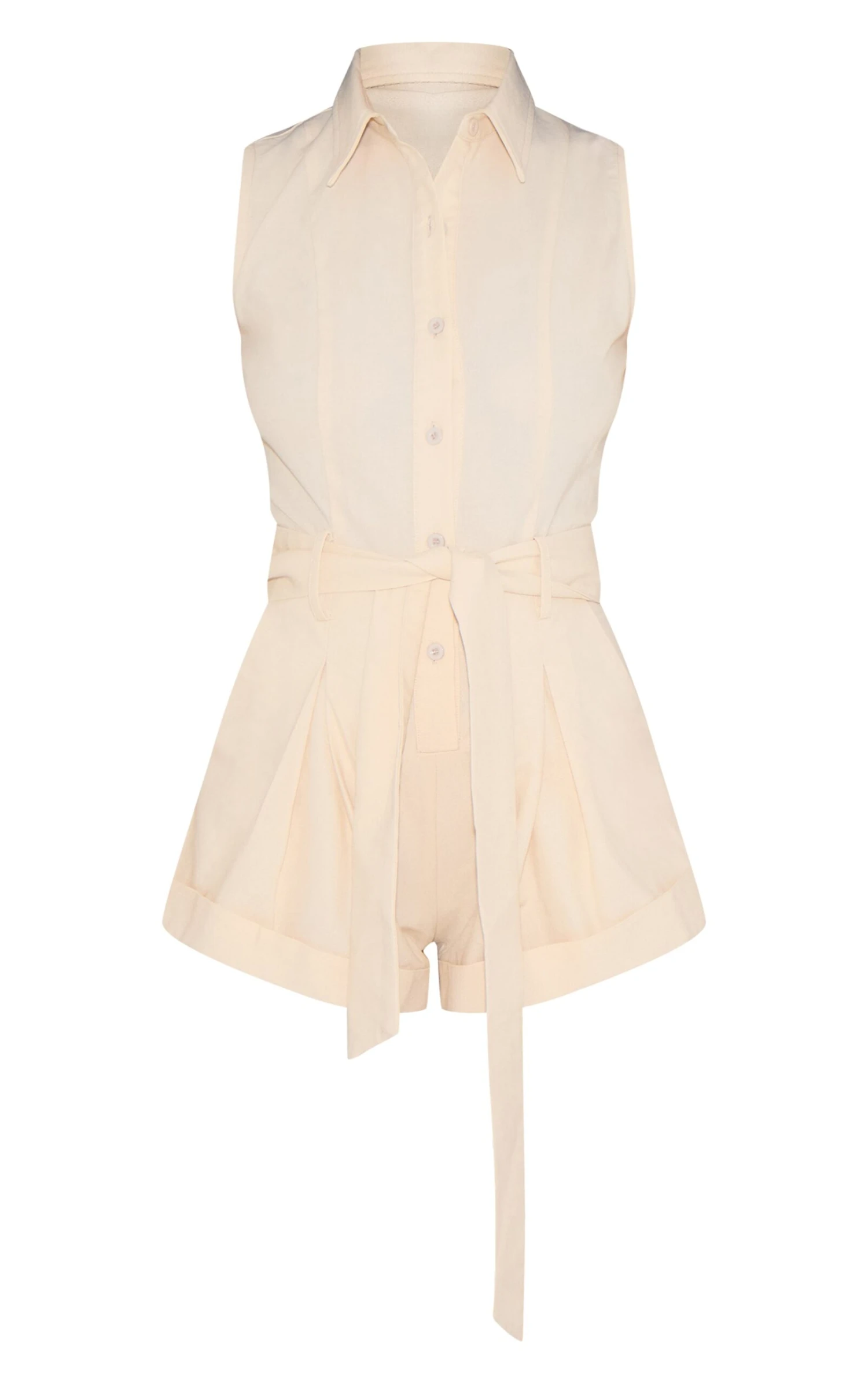 Prettylittlething Cream Woven Sleeveless Pocket Detail Romper 5 Prettylittlething Cream Woven Sleeveless Pocket Detail Romper - Image 5
