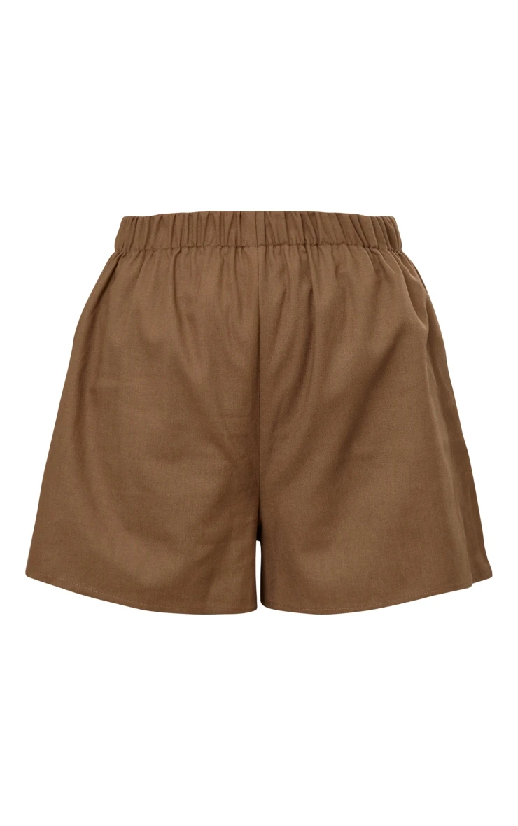 Prettylittlething Khaki Woven Elastic Waist Floaty Shorts 6 Prettylittlething Khaki Woven Elastic Waist Floaty Shorts - Image 6