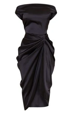 Prettylittlething Black Satin Off The Shoulder Draped Skirt Midi Dress -Pretty Little Thing Shop c01f42d79f2b9c48fb774c993252da80c3f1883f cmo6934 6