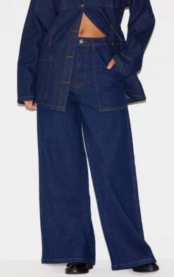 Prettylittlething Indigo Wash Mid Rise Wide Leg Style Jeans