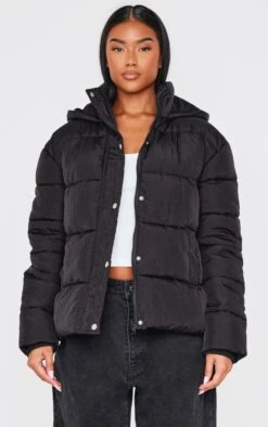 Black Hooded Puffer Jacket