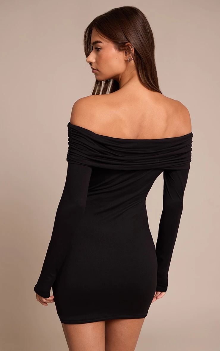 Prettylittlething Black Soft Touch Jersey Bardot Bodycon Dress 2 Prettylittlething Black Soft Touch Jersey Bardot Bodycon Dress - Image 2