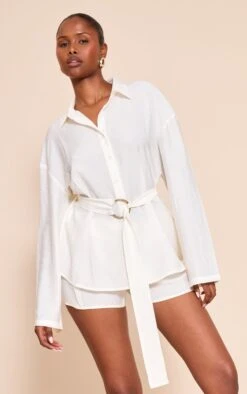 Cream Textured Floaty Shorts