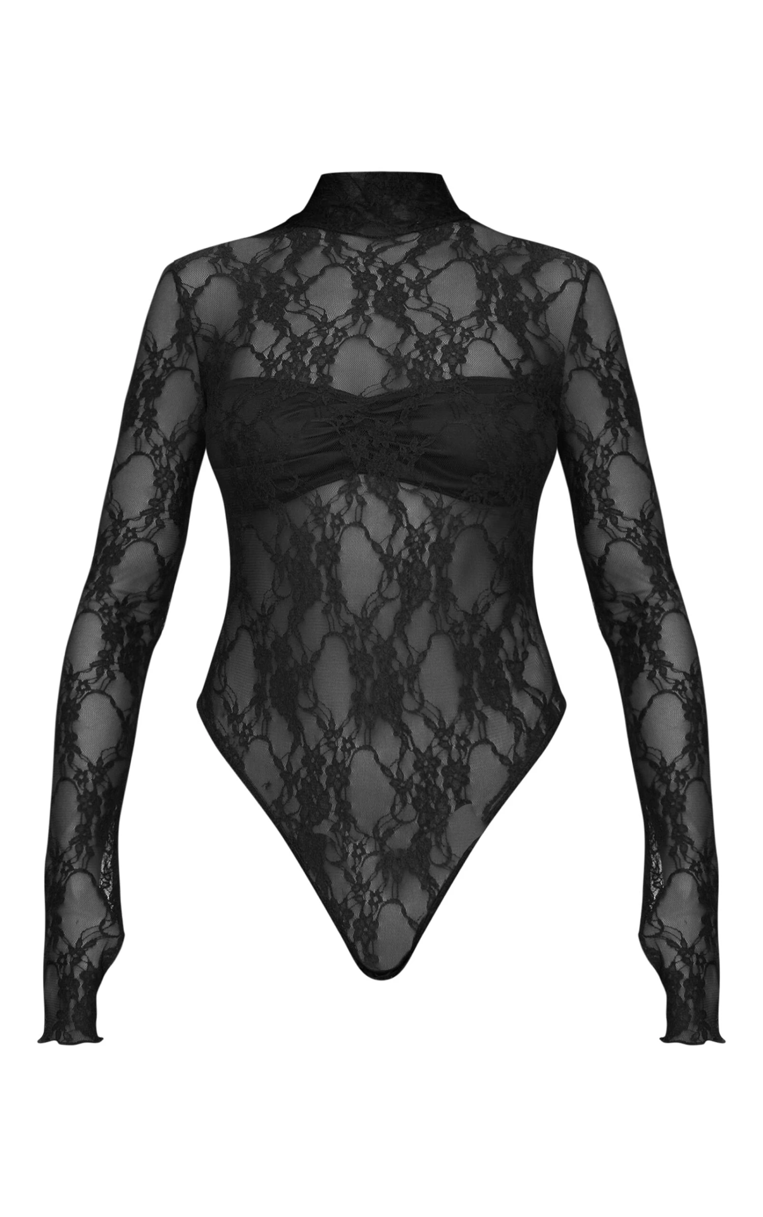 Prettylittlething Black Lace High Neck Long Sleeve Bodysuit 5 Prettylittlething Black Lace High Neck Long Sleeve Bodysuit - Image 5