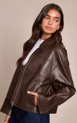 Prettylittlething Chocolate Zip Through Pu Jacket -Pretty Little Thing Shop c0e2858171883a101eab1899f45d22d306ff49c8 CNN7108 4 chocolate zip through pu jacket