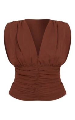 Chocolate Chiffon Plunge Ruched Bodice Top -Pretty Little Thing Shop c15a5c15d70d3f388e81fbefdb10650cb47796e5 CNO1559 5 chocolate chiffon plunge ruched bodice top