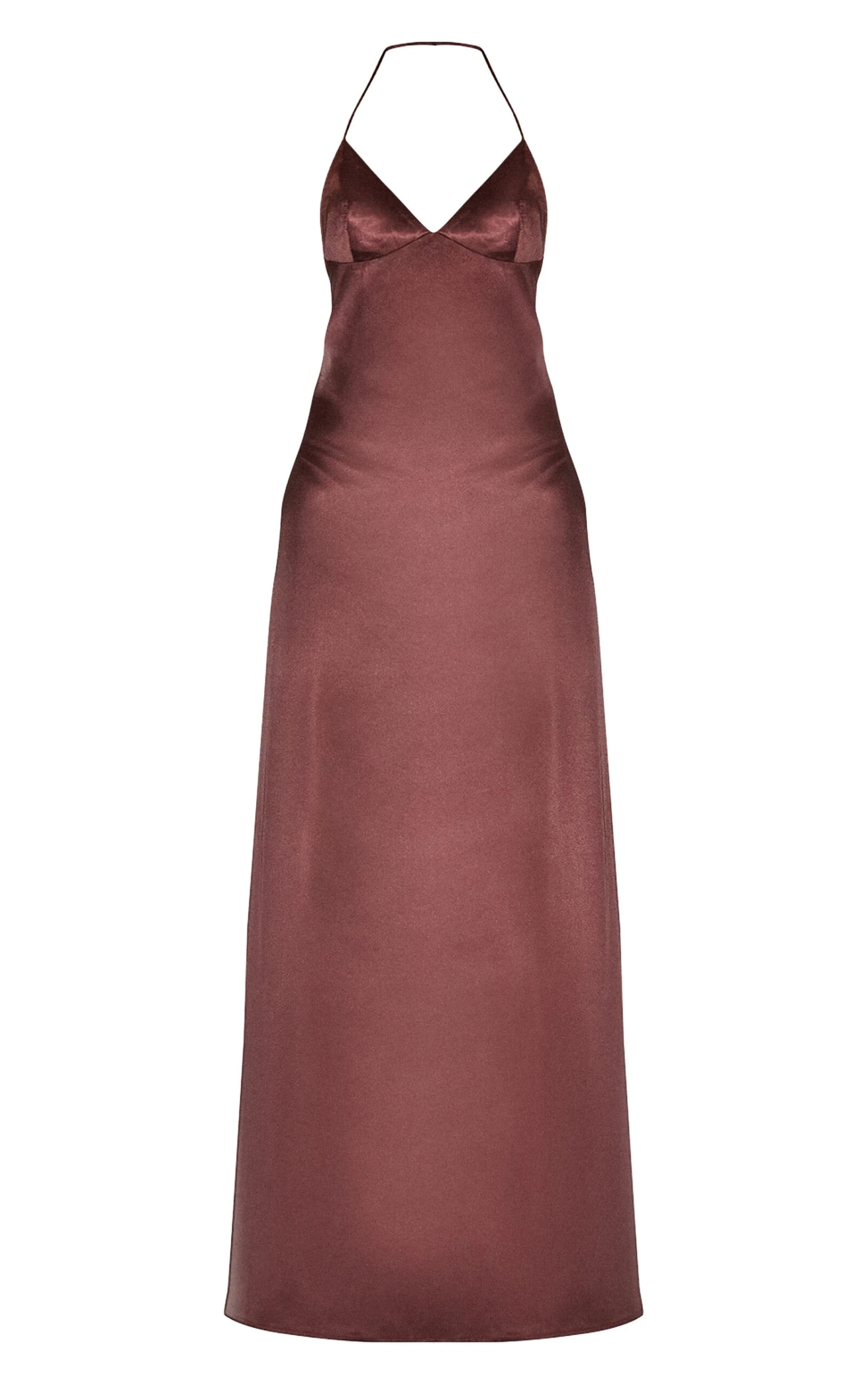 Prettylittlething Chocolate Satin Lace Up Back Maxi Slip Dress - Image 5