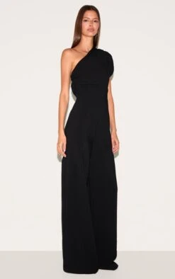 Prettylittlething Black Asymmetric Ruched Wide Leg Jumpsuit -Pretty Little Thing Shop c165d38c1285d97ba859b362a15d260650166d68 CNN1222 3 black asymmetric ruched wide leg jumpsuit