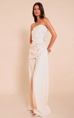 Prettylittlething Cream Woven Ruched Wide Leg Jumpsuit -Pretty Little Thing Shop c20b797429929b62510fd87e72ddcf55a498eab8 CNN0125 3 cream woven ruched wide leg jumpsuit