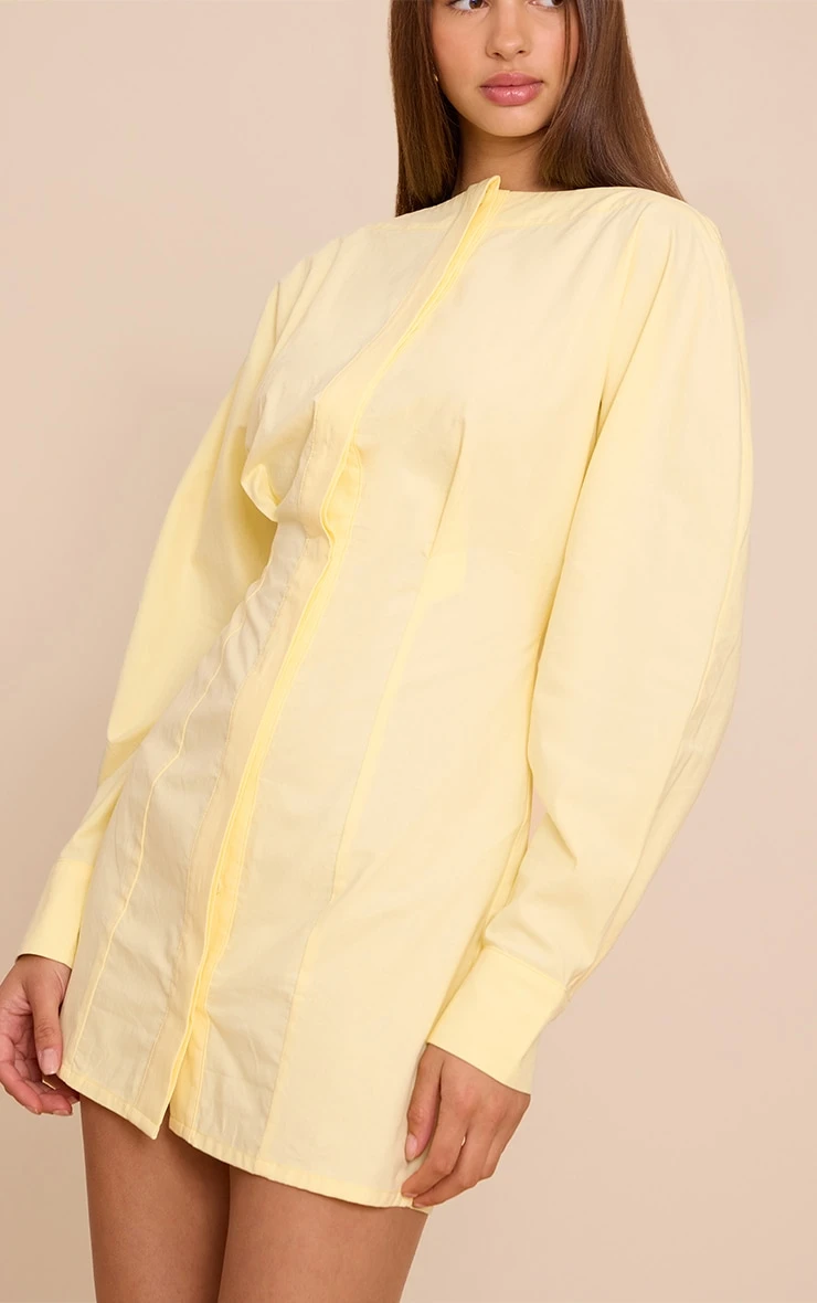 Prettylittlething Lemon Button Down Boat Neck Cocoon Sleeve Bodycon Dress - Image 4