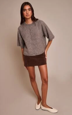 Taupe Soft Knit Short Sleeve Cardigan -Pretty Little Thing Shop c26fd2f6f7ca7e5d9d0f3d7aed484910f8c8b90b CNN9468 3 taupe soft knit short sleeve cardigan