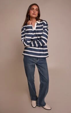 Prettylittlething Navy Stripe Cotton Polo Rugby Top -Pretty Little Thing Shop c2a871fb7e9db93ff2744c5a329c25be56561bfa CNO9870 3 navy stripe cotton polo rugby top
