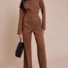 Prettylittlething Khaki Utility Long Sleeve Jumpsuit