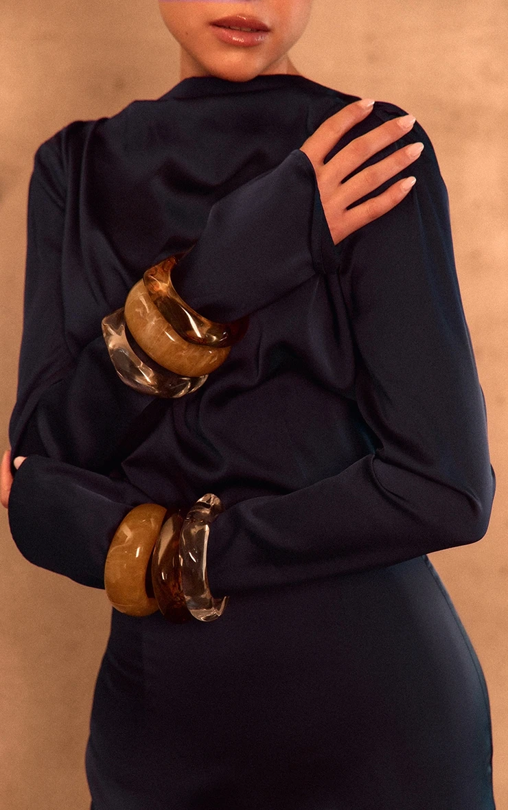 Prettylittlething PLT Label Navy Satin Cowl Back Maxi Dress 4 Prettylittlething PLT Label Navy Satin Cowl Back Maxi Dress - Image 4