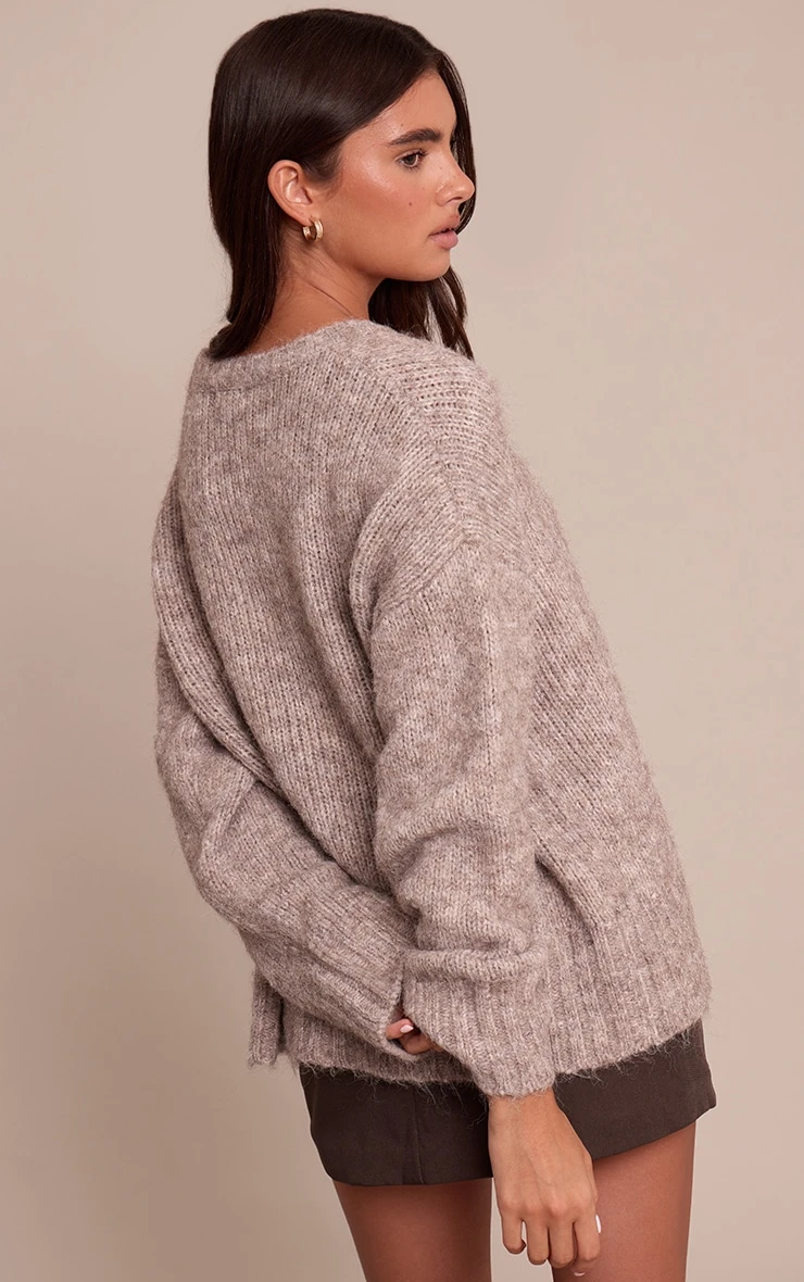 Taupe Rib Detail Oversized Sweater 2 Taupe Rib Detail Oversized Sweater - Image 2