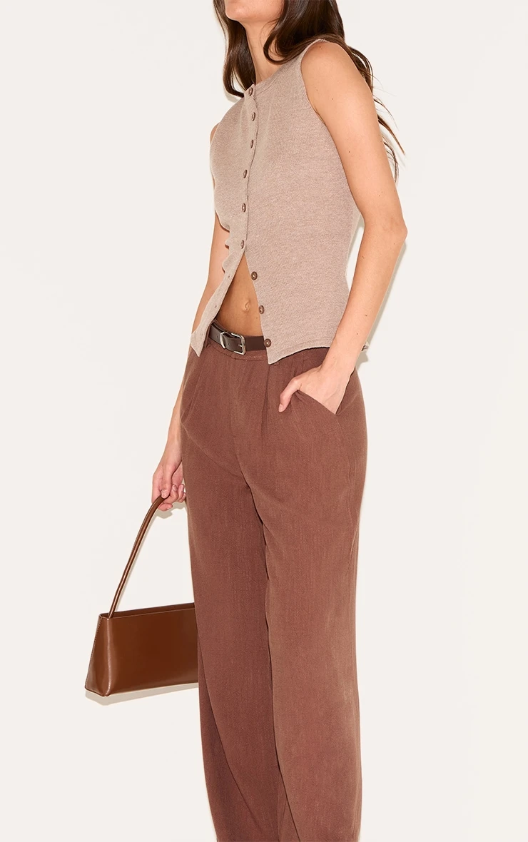 Prettylittlething Dark Chocolate Linen Blend Tailored Straight Leg Pants 4 Prettylittlething Dark Chocolate Linen Blend Tailored Straight Leg Pants - Image 4