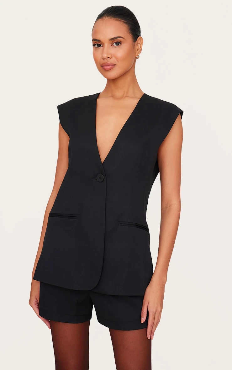 Prettylittlething Black Premium Tailored Woven Longline Vest 1 Prettylittlething Black Premium Tailored Woven Longline Vest