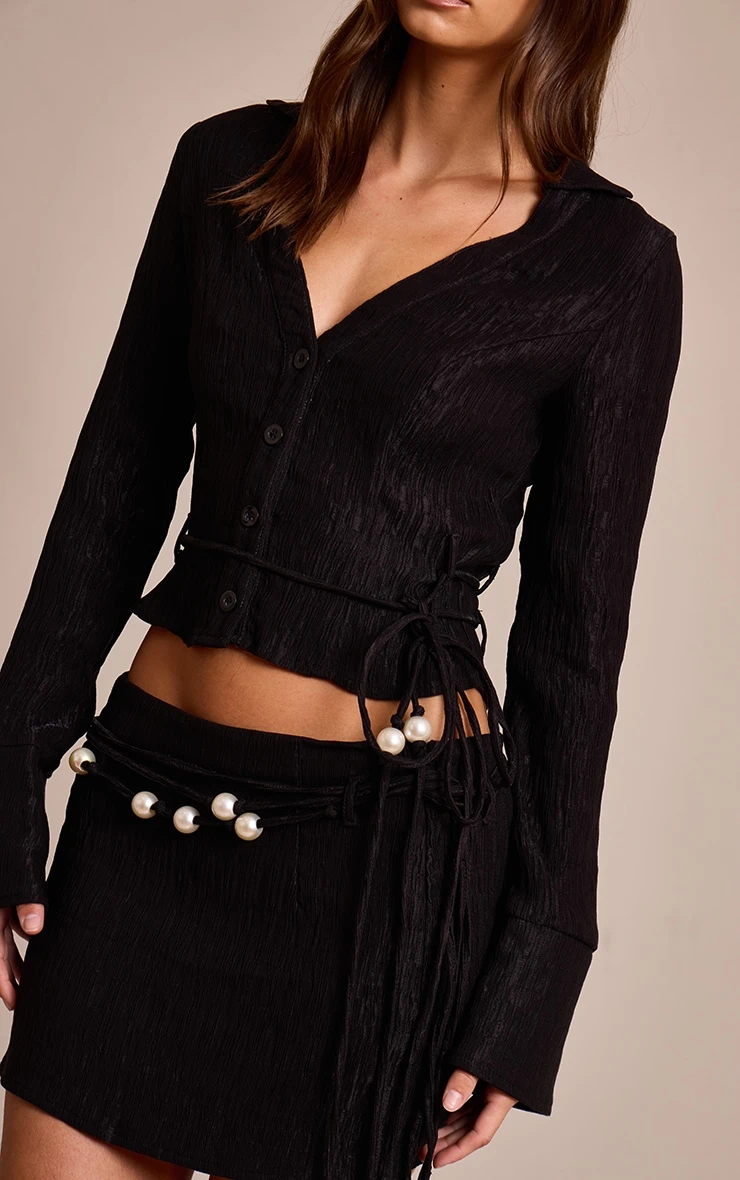 Prettylittlething Black Crinkle Textured Bead Detail Mini Skirt 5 Prettylittlething Black Crinkle Textured Bead Detail Mini Skirt - Image 5