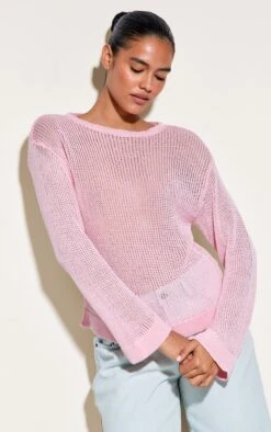 Prettylittlething Pink Filagree Knit Slouchy Sweater -Pretty Little Thing Shop c378b679d10f3fd3fc3c4952058407cf9f8b5d7f CNO5086 4 pink filagree knit slouchy jumper