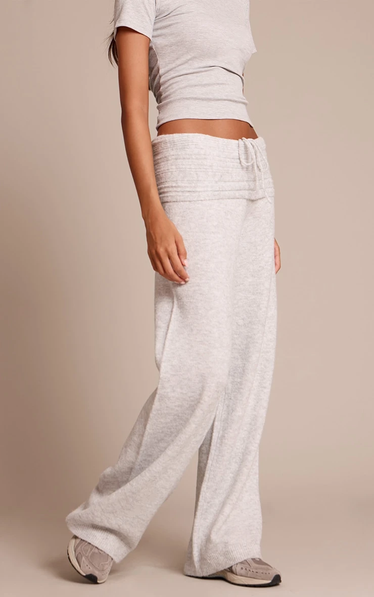 Prettylittlething Light Grey Rib Soft Knit Fold Over Pant 3 Prettylittlething Light Grey Rib Soft Knit Fold Over Pant - Image 3